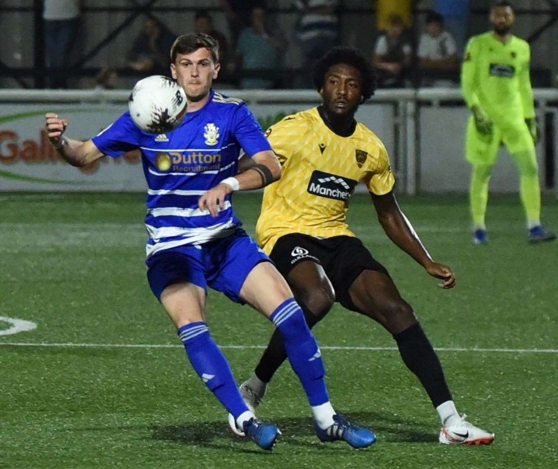 Midfielder Devonte Aransibia in action for the Stones against Aveley. Picture: Steve Terrell