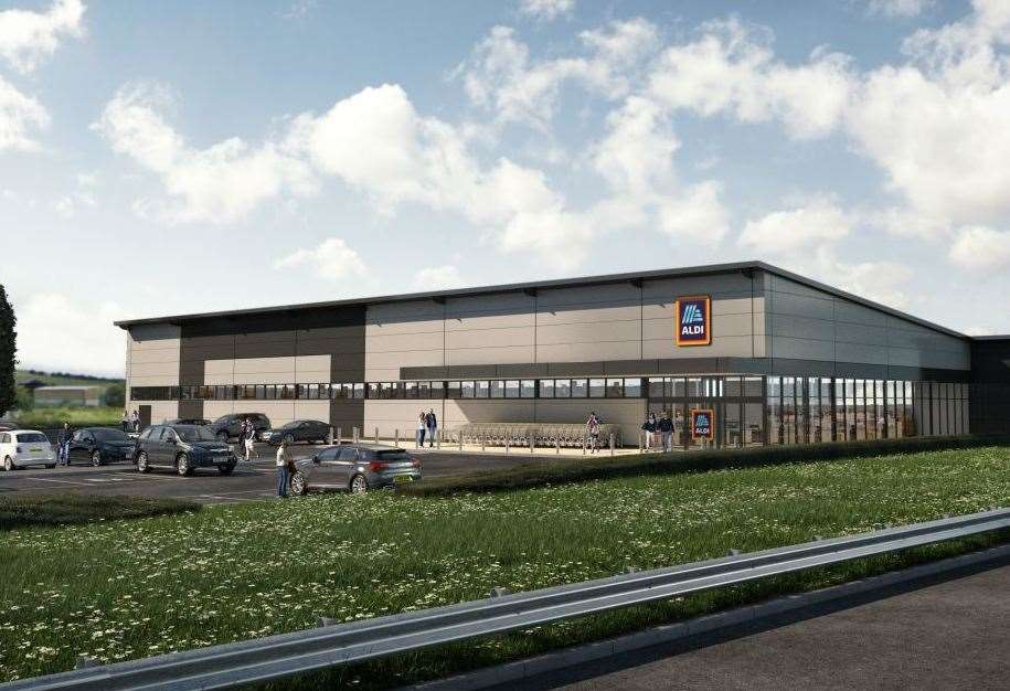 An artist's impression showing what the new Aldi store opposite Neats Court in Queenborough could look like