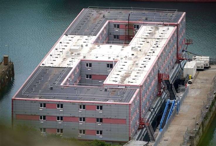 The Bibby Stockholm accommodation barge at Portland Port in Dorset. Picture: Ben Birchall/PA