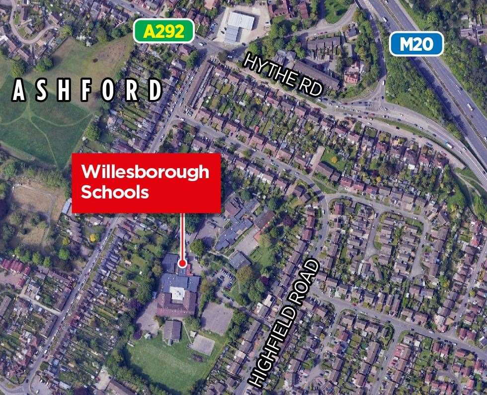 The Willesborough Schools can be accessed via Highfield Road. Picture: Google Earth