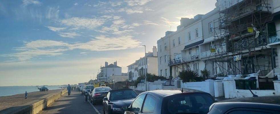 A fire engine blocked the road in Sandgate Esplanade