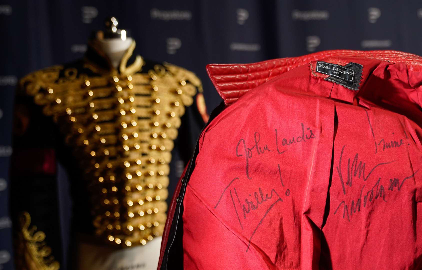 The signed red Thriller jacket worn in Michael Jackson’s rehearsals for his tour (Andrew Matthews/PA)