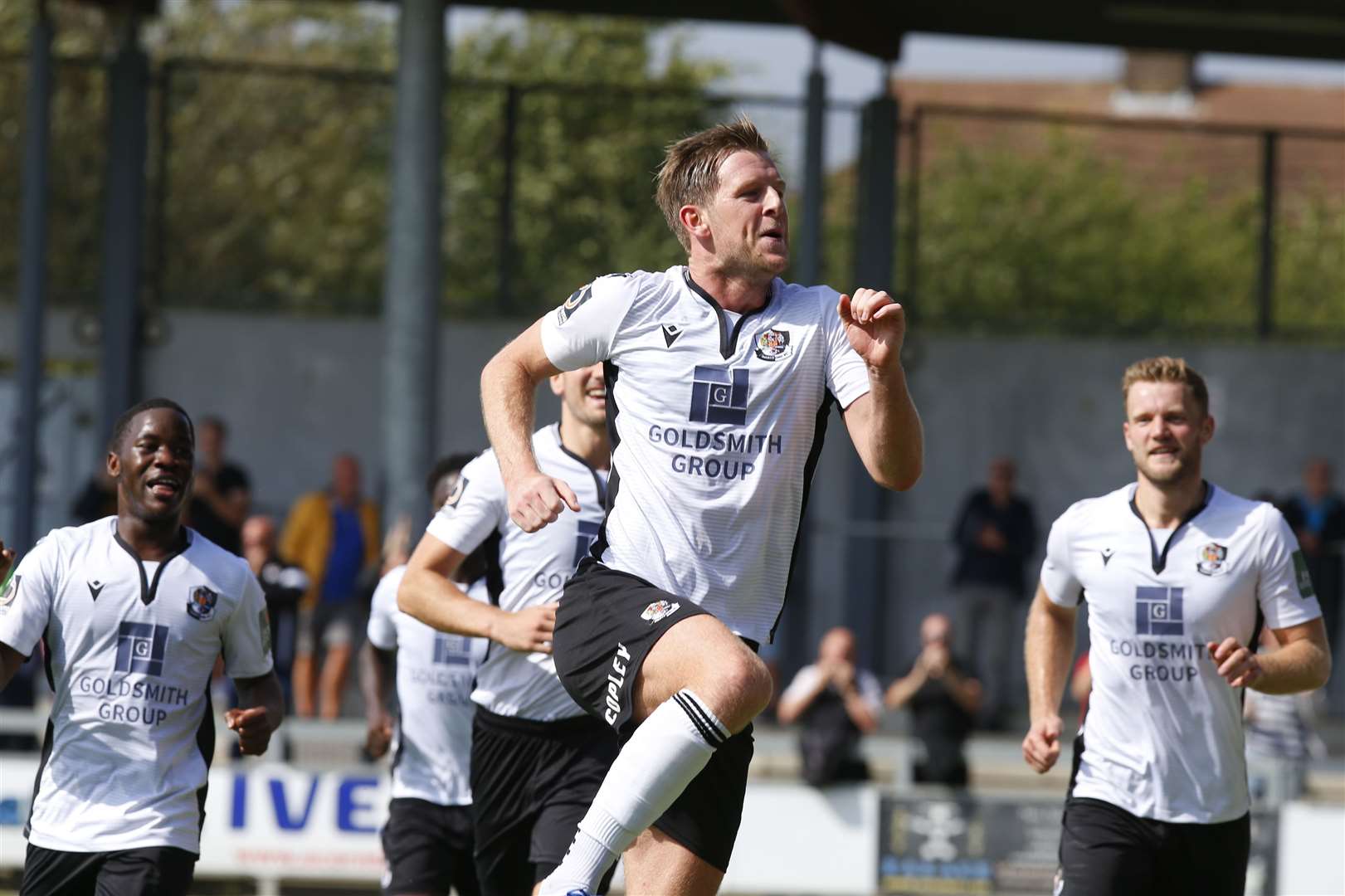 Adam Cunnington celebrates his first goal for Dartford Picture: Andy Jones