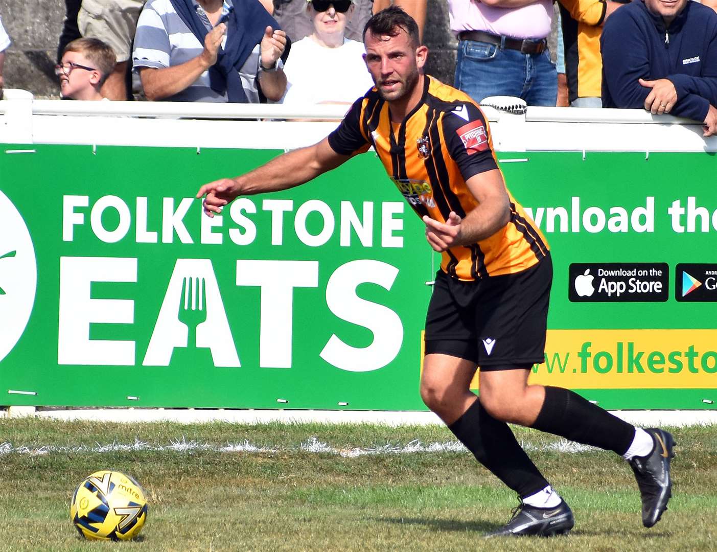 Folkestone's Josh Vincent in possession against Herne Bay. Picture: Randolph File