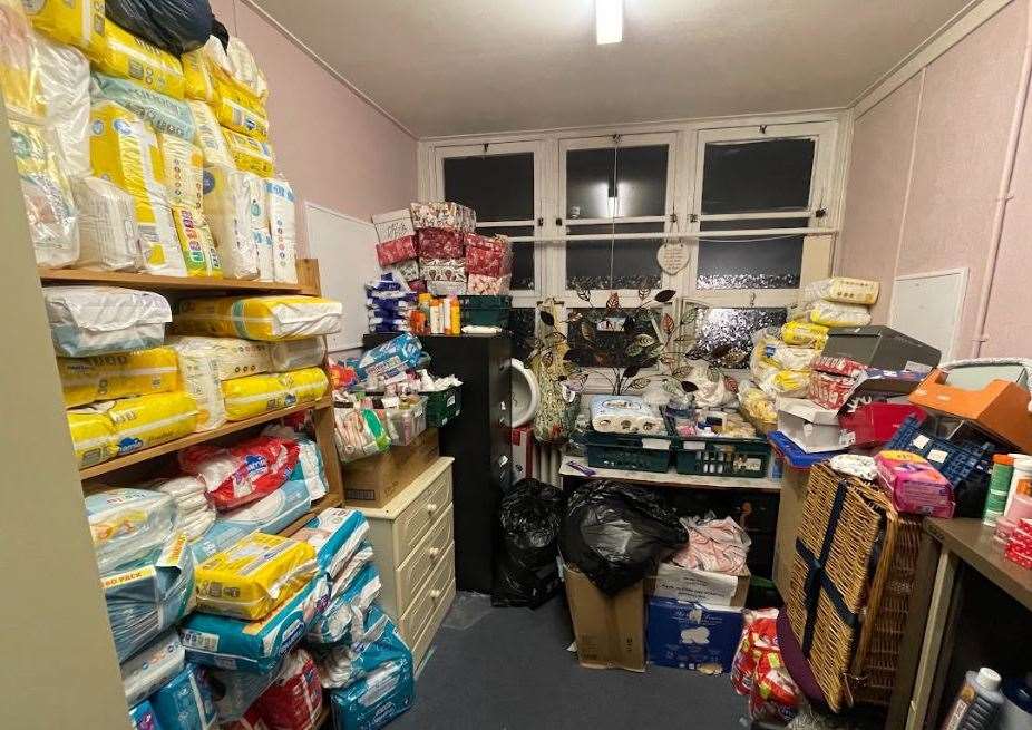 The toiletries stock room in Phoenix House, Sittingbourne