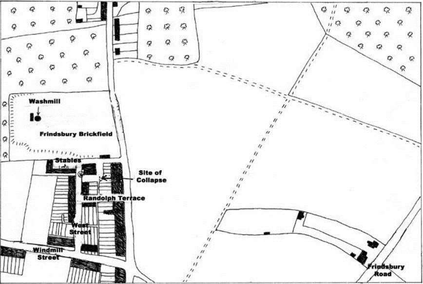 An old map showing the site of the collapse and its proximity to Frindsbury Brickfield. Picture: Kent Underground Research Group's Chalk Mining and Associated Industries of Frindsbury