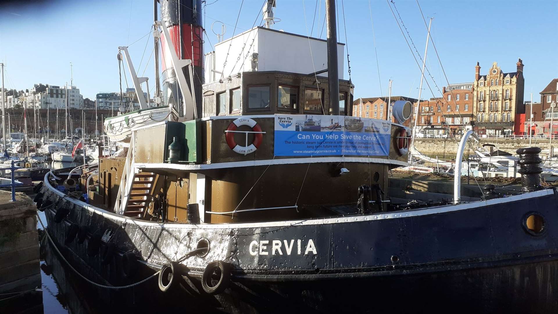 The historic steam tug is moored at Ramsgate harbour. Picture: The Steam Tug Cervia Preservation Trust