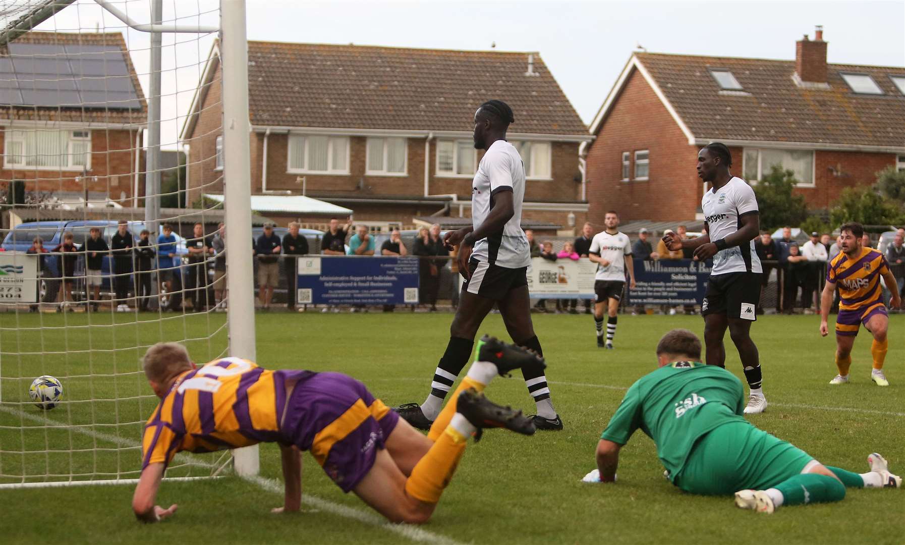 Ben Chapman, of Deal, scores the first of his two goals of the evening. Picture: Paul Willmott