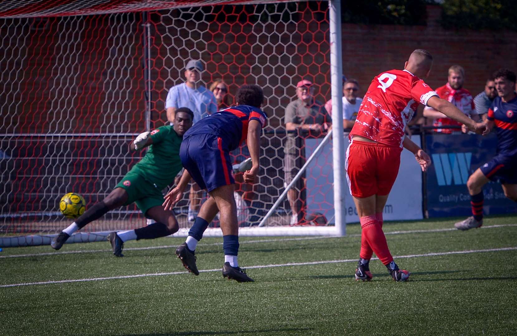 Joe Taylor sweeps home one of his four goals for Ramsgate. Picture: Stuart Watson