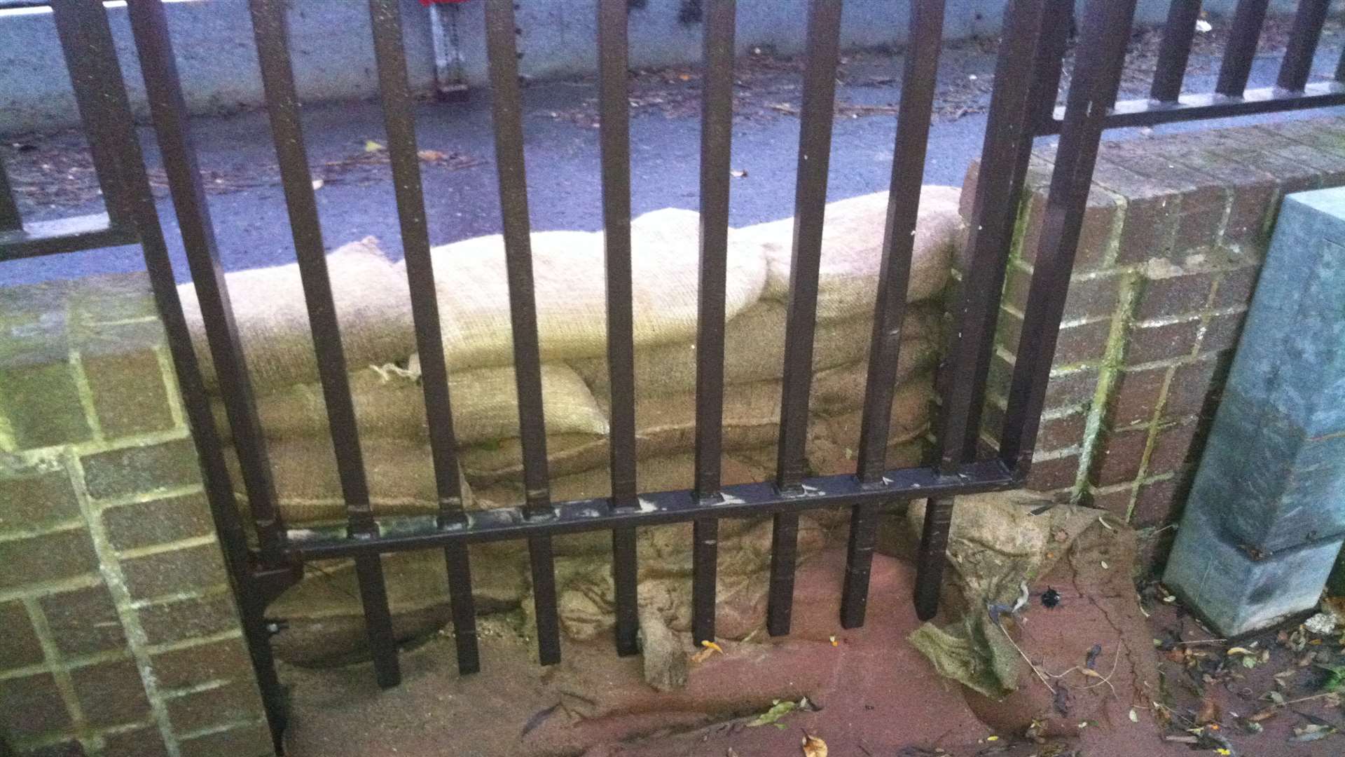 Sandbags protecting homes in Hathaway Court, Rochester