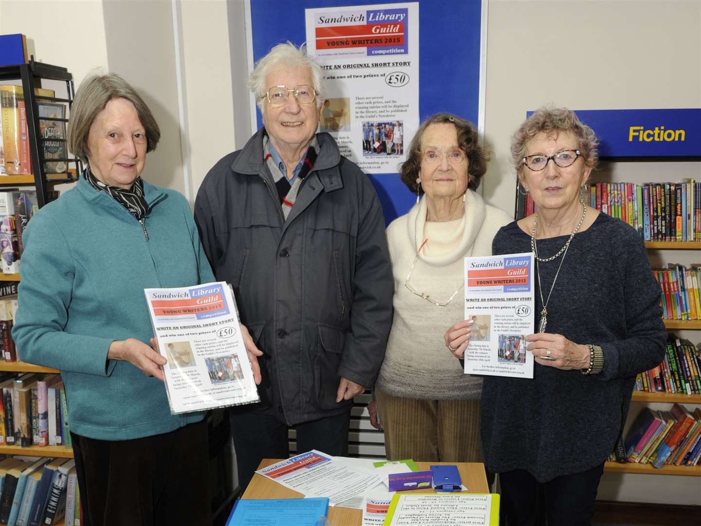 Dick Perry at the launch of Sandwich Library Young Writers competition with Gill Cross, Jill Connor and Cilla Phillips. Picture: Tony Flashman