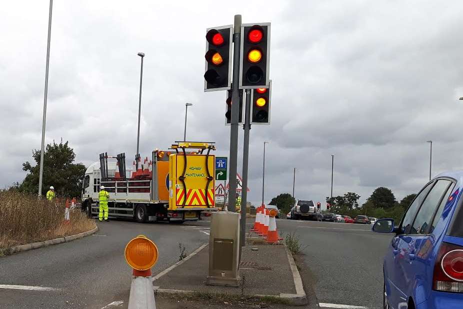 Workmen about to re-open Junction 4 of the M20