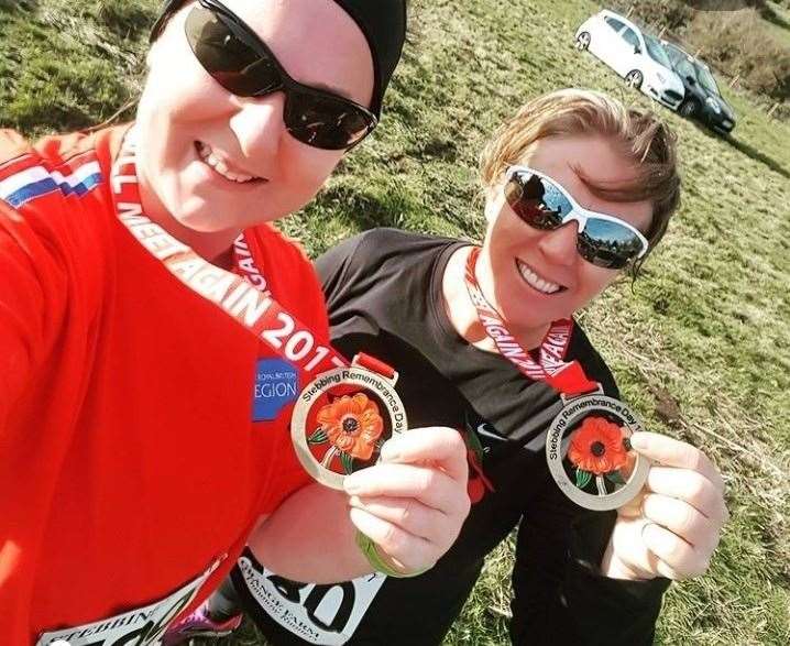 Sarah White and Sarah Jackson, left, ran the Paris Marathon in 2018 and planned to take on the Royal Parks half marathon in London together