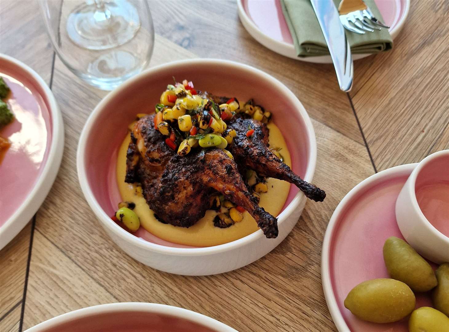 Peri-peri quail with sweetcorn succotash