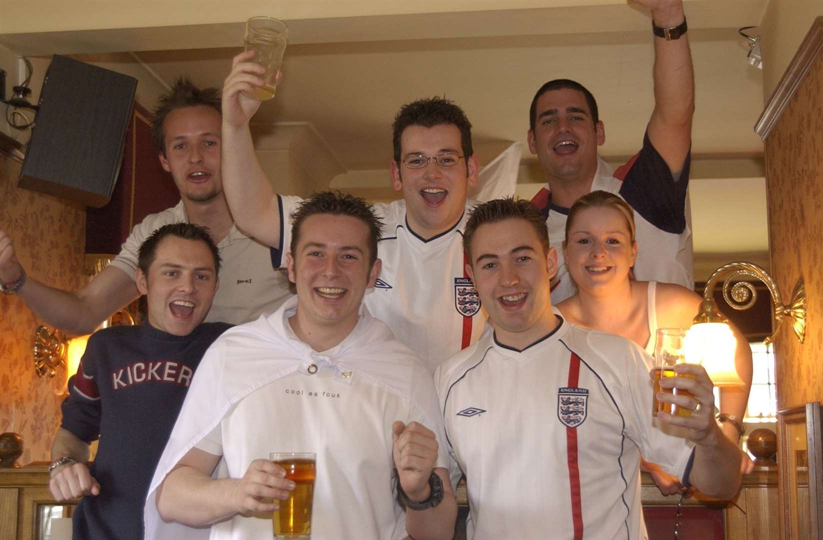 Fans watch England's clash against Brazil in the 2002 World Cup at the Old Ash Pub in Chatham. Picture: Andrew Wardley