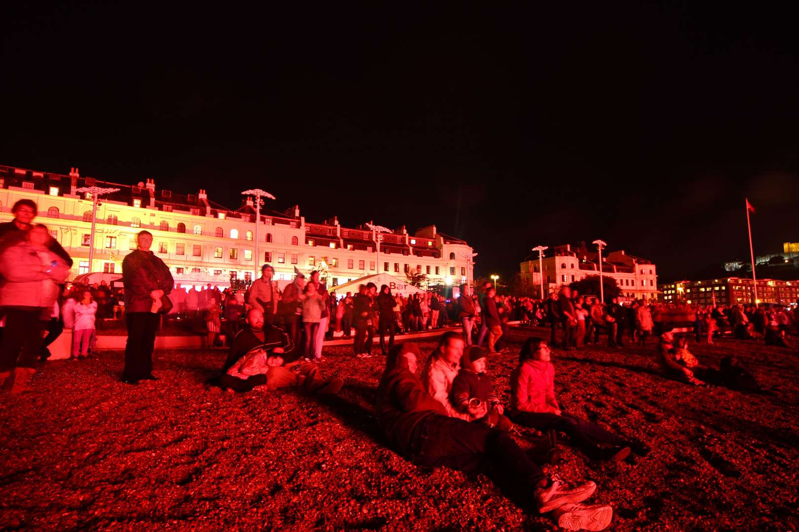 Spectators on the beach in Dover for the fireworks display