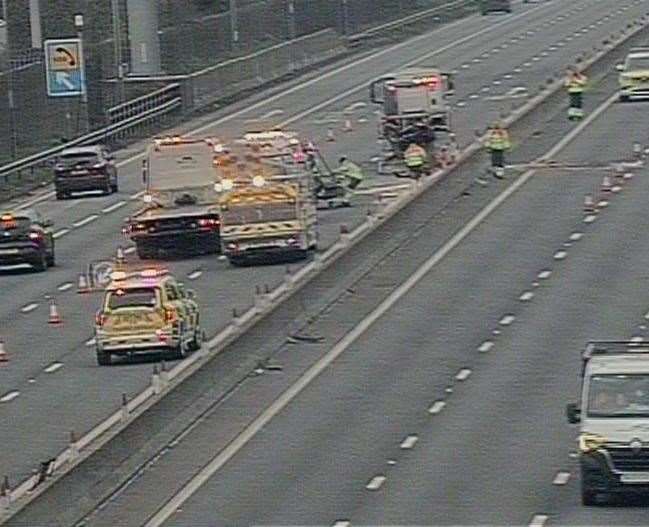 Two lanes were closed on the M20. Picture: National Highways