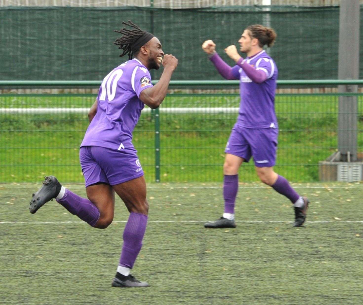 Ibrahim Olutade celebrates his winning goal at Hendon Picture: Steve Terrell