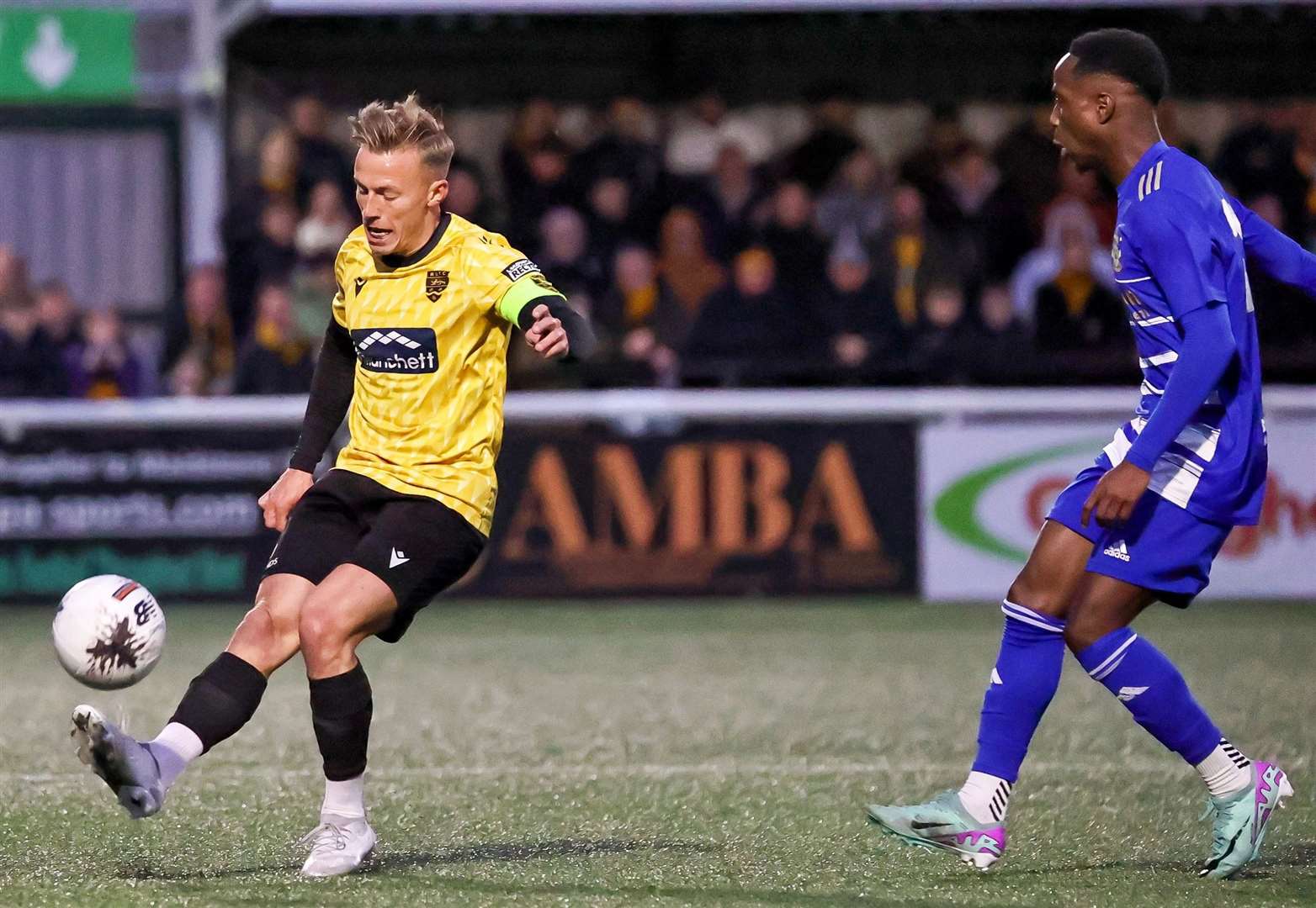 Maidstone captain Sam Corne looks to get his side moving. Picture: Helen Cooper