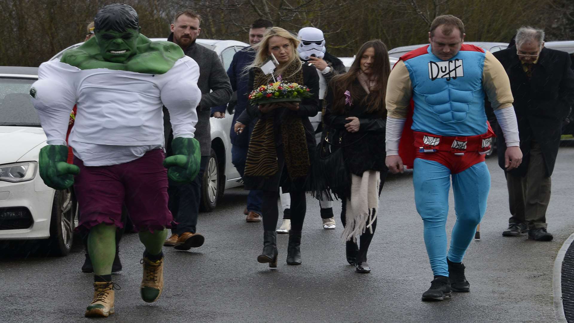 Mourners arriving at Bobbing Crematorium