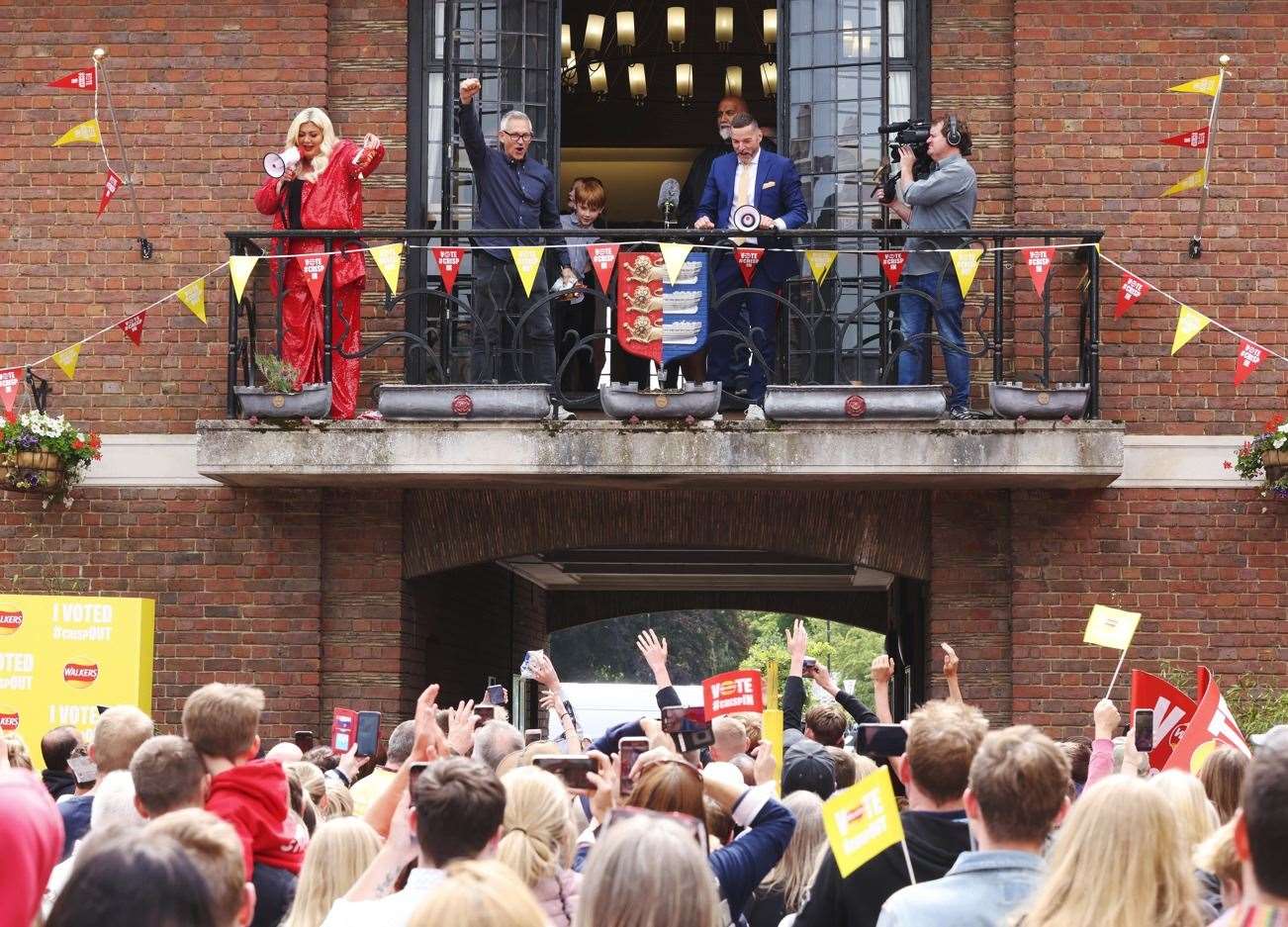 TV star Gemma Collins was crowned the honorary 'President of Sandwich' after joining Fred Sirieix and Gary Lineker for a crisp debate in Kent. All pictures: Walkers