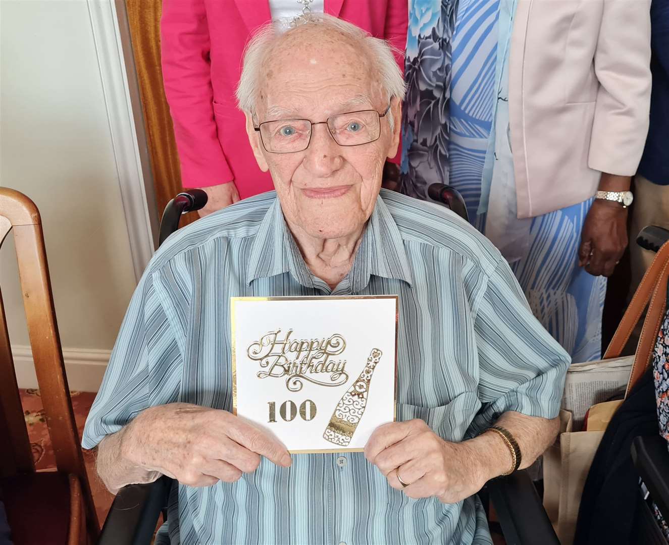 Cecil Smurthwaite with his 100th birthday card from the Lord Mayor