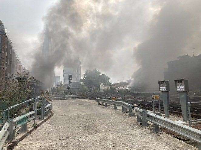 A fire broke out next to a railway bridge between Waterloo East and London Bridge. Picture: Network Rail