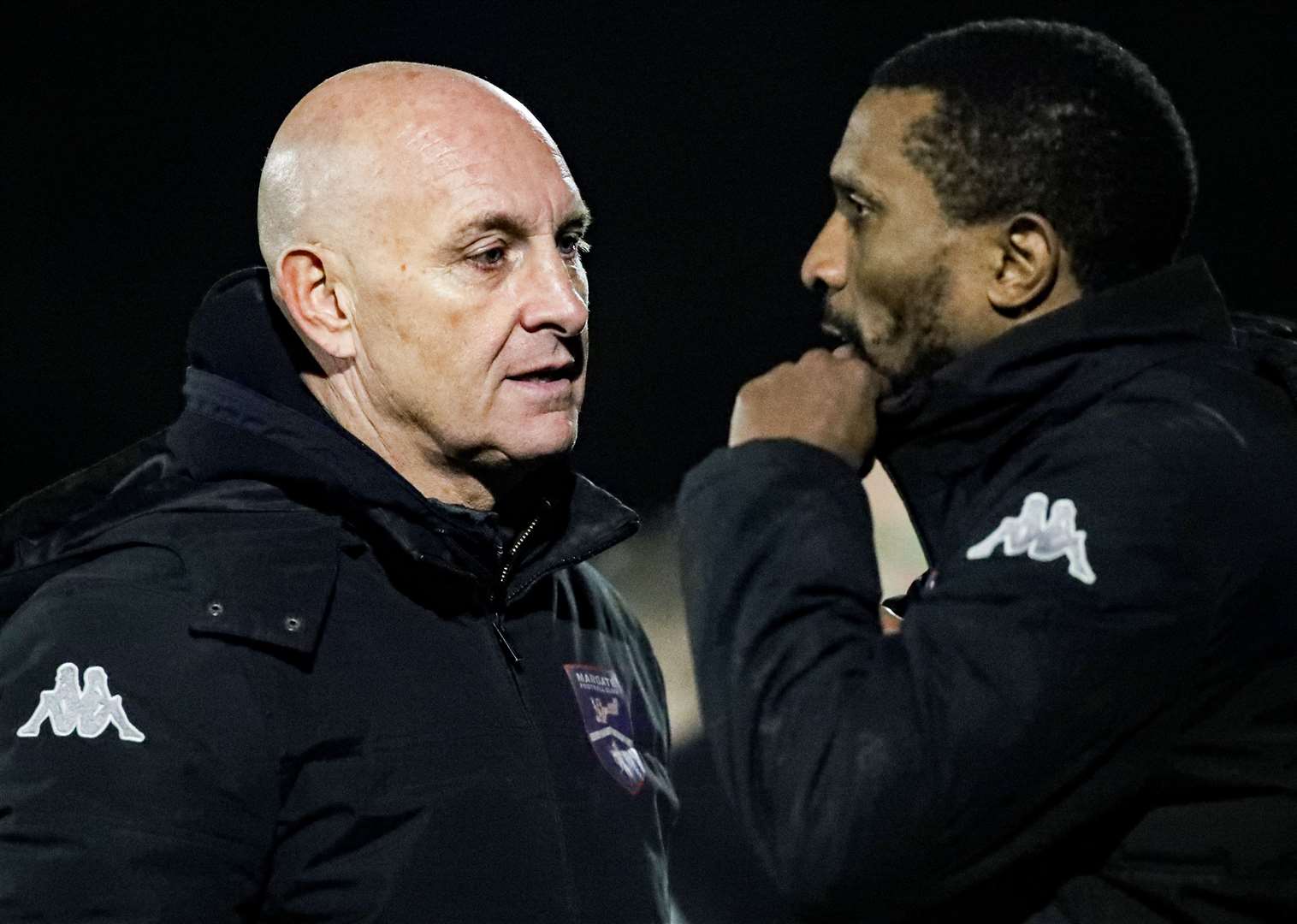 New Margate manager Mark Stimson, left, with one of their weekend scorers, Tyrone Sterling. Picture: Oakley Photosport