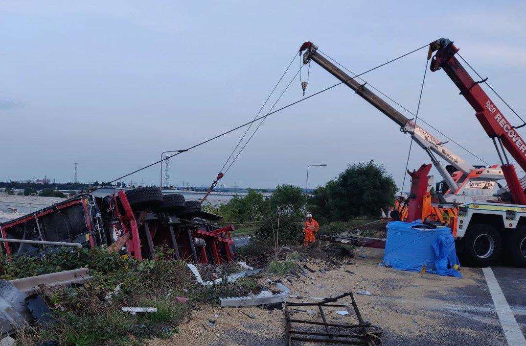 Efforts to recovery one of the lorries on the Dartford Crossing