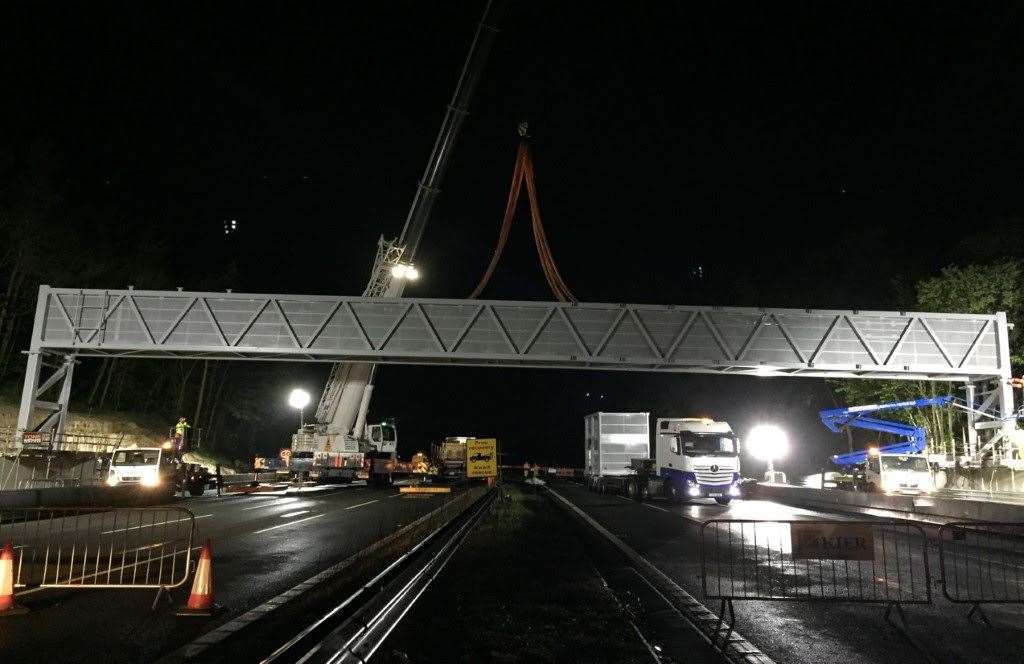 An 80 tonne gantry being installed over the M20 near Aylesford