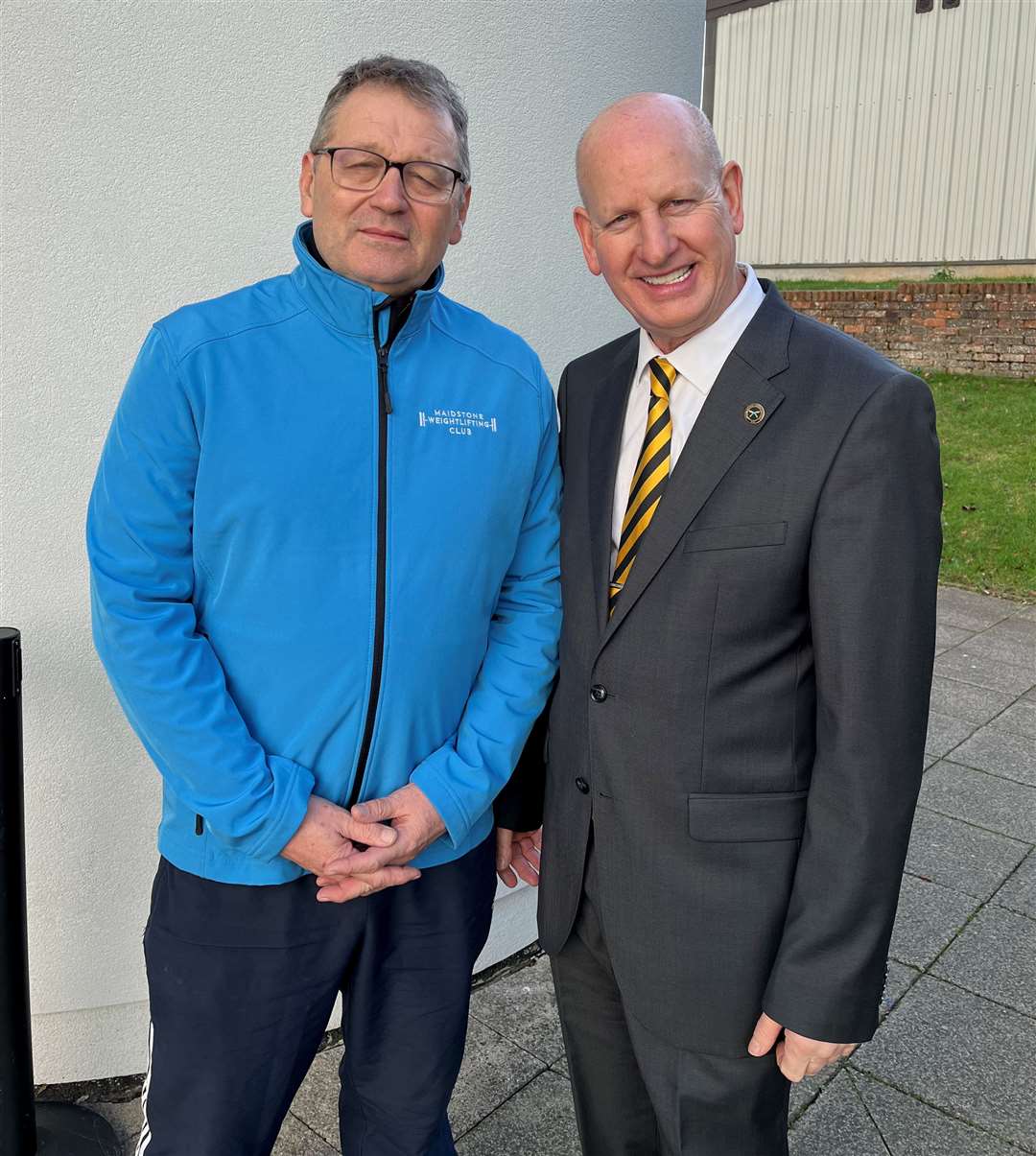 Matt Vine with Cllr Dave Naghi - the pair have worked together to bring the England Age Group Weightlifting Championships to Maidstone next weekend.