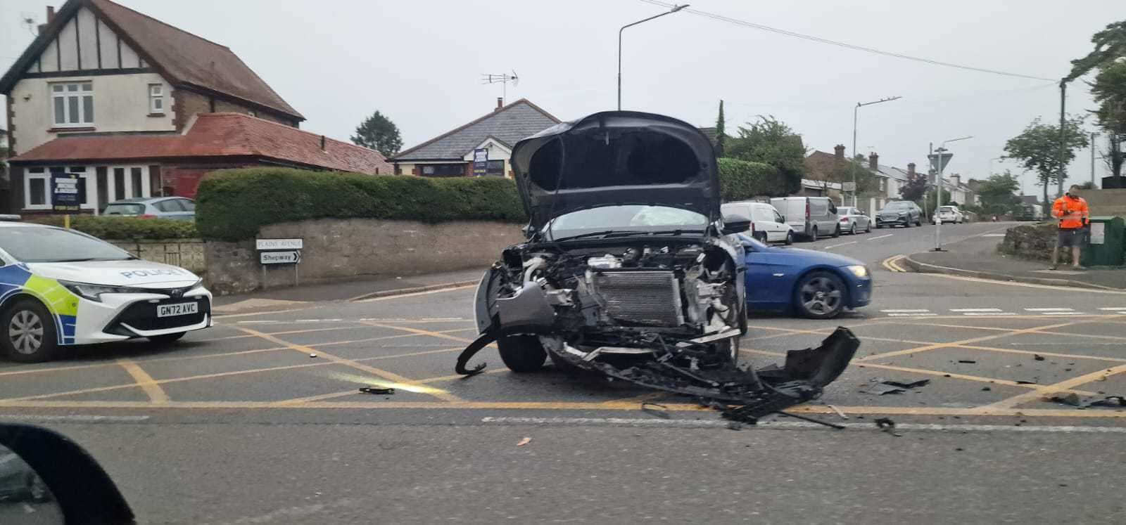 The aftermath of the crash at the Plains Avenue junction