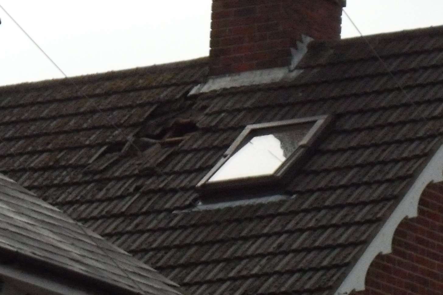 Damage to a roof in Edward Street, Southborough, after a lightning strike