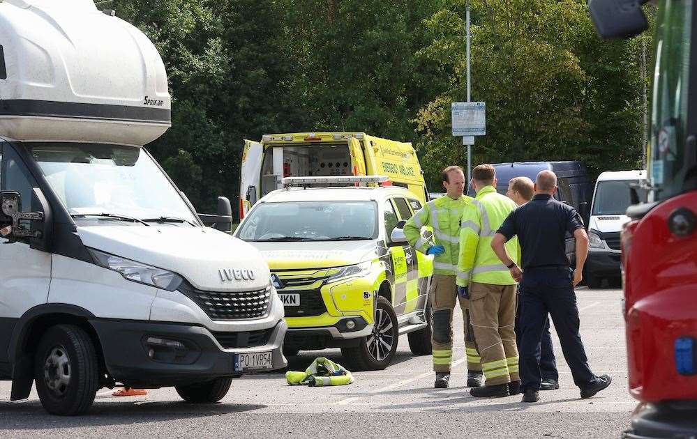 Fire, police and ambulance crews are attending a 'medical incident' at the M20 Maidstone Services. Picture: UKNIP