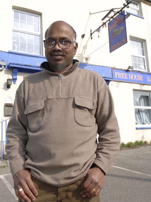 Father-of-three Hari Johnston outside the Railway Tavern in Teynham