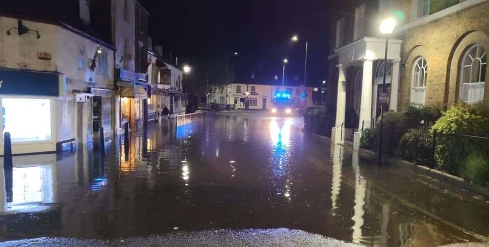 Hythe High Street was flooded overnight due to the storms. Picture: James Yeung