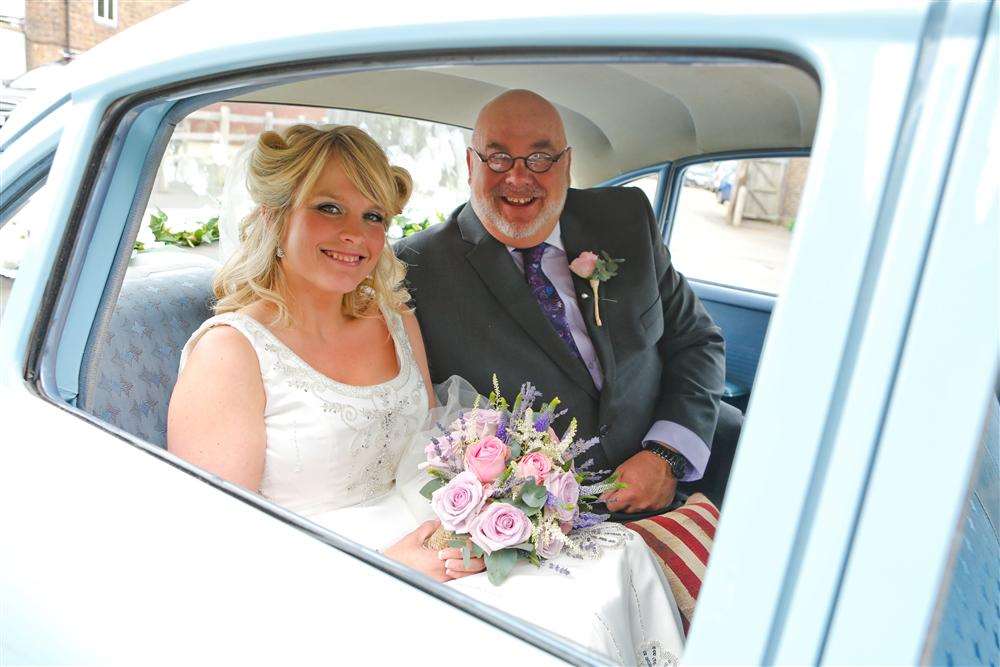 Stephanie arrives with her dad Stephen.