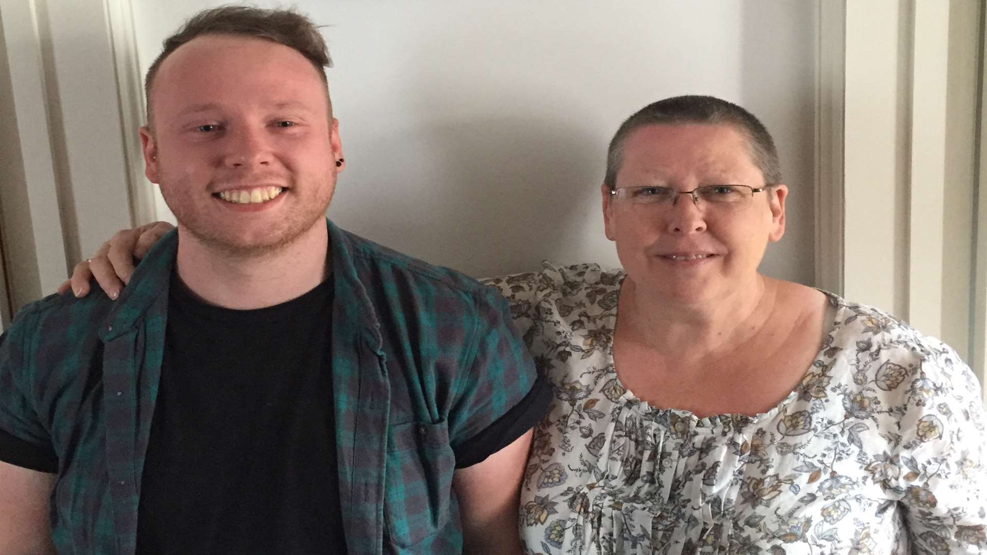 Diane and her son Sam after the fundraising shave