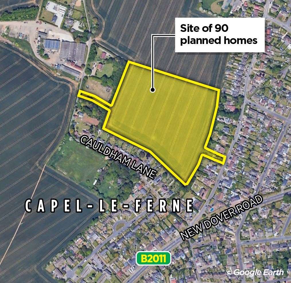 The planned development by Quinn Estates off Cauldham Lane, Capel-le-Ferne