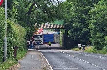 A20 Ashford Road, in Harrietsham, has been closed in both directions after a lorry overturned. Picture: Matt Taylor