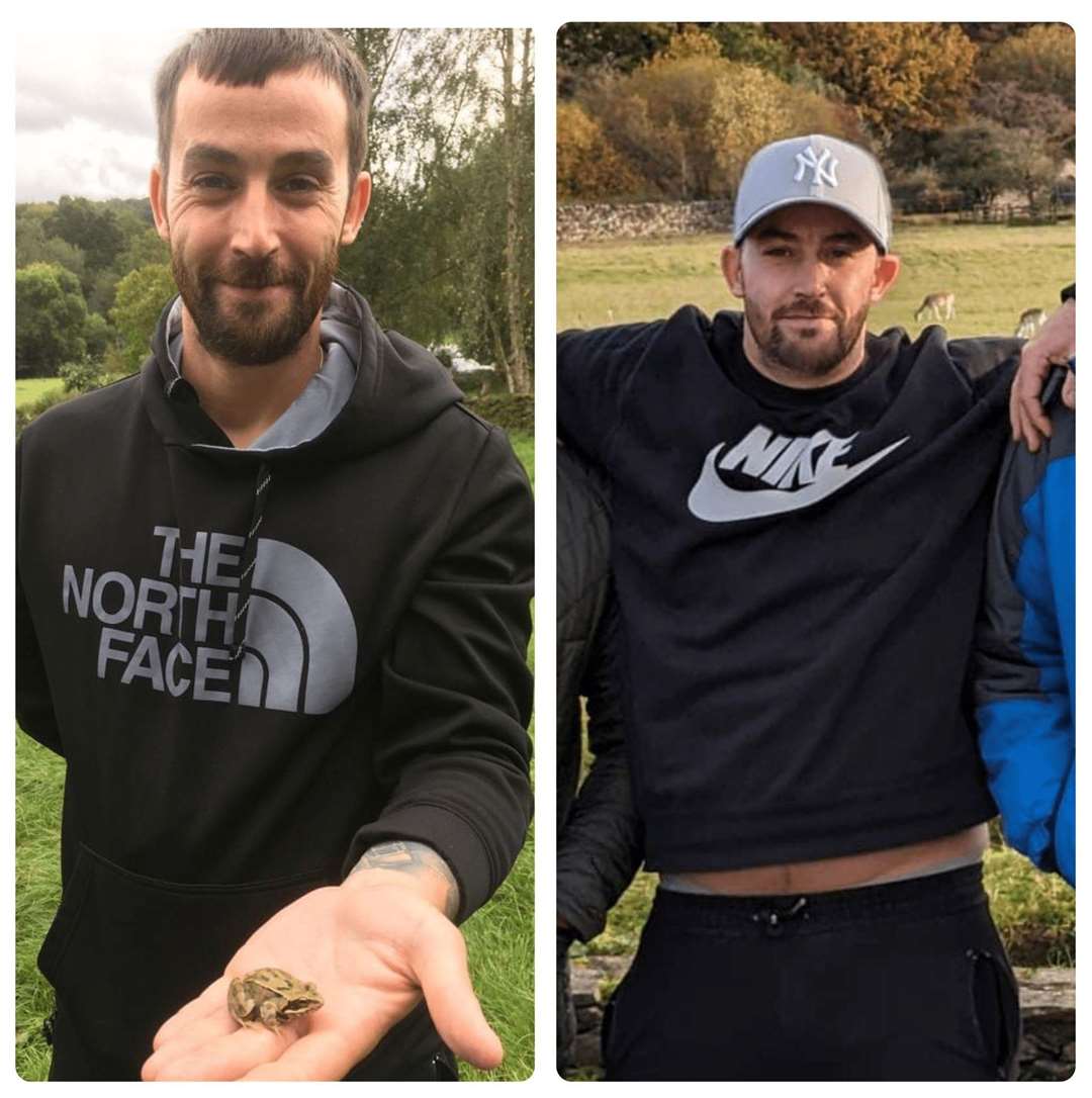 Peter Foynes pictured before and after his eight weeks of treatment at the Carpenters Arms recovery centre in Loughborough