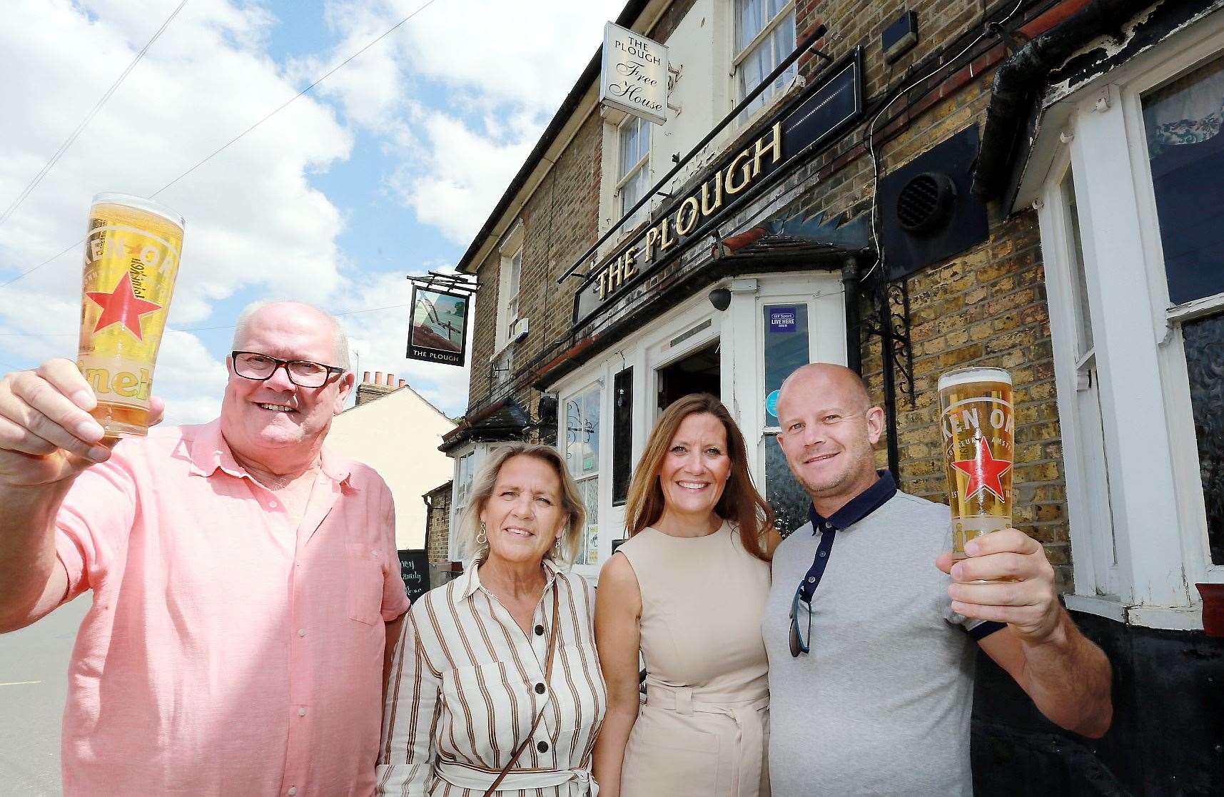 David and Dillys Clack and their daughter Nicola and son in law Chris outside The Plough in Wilmington