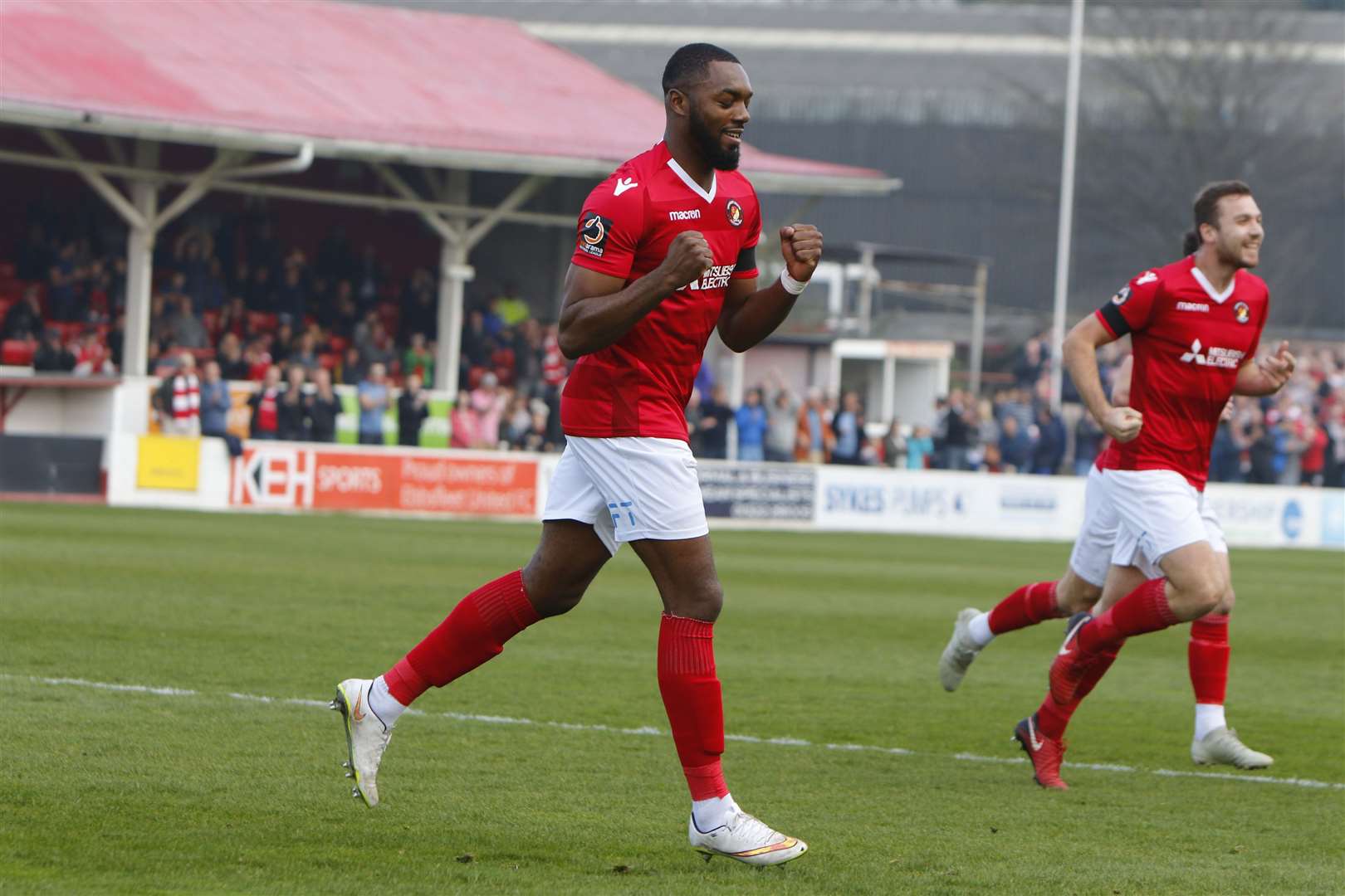 Gozie Ugwu celebrates scoring for Ebbsfleet against Wrexham last season Picture: Andy Jones