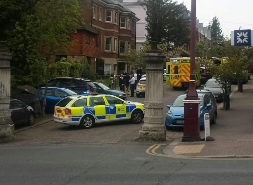 Police and ambulance crews outside The Barn Restaurant. @MrBergstad