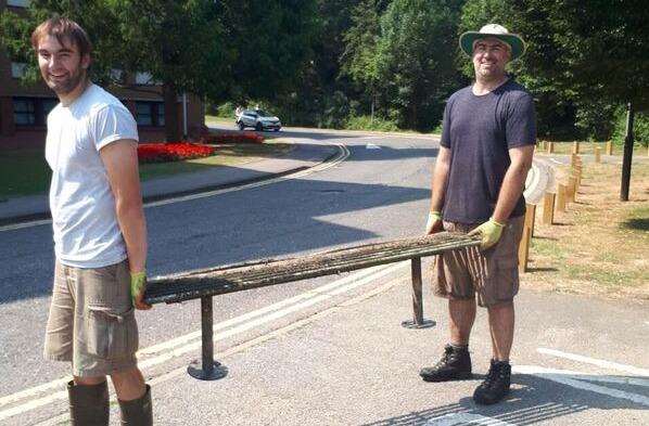 The bench found by the clean-up team