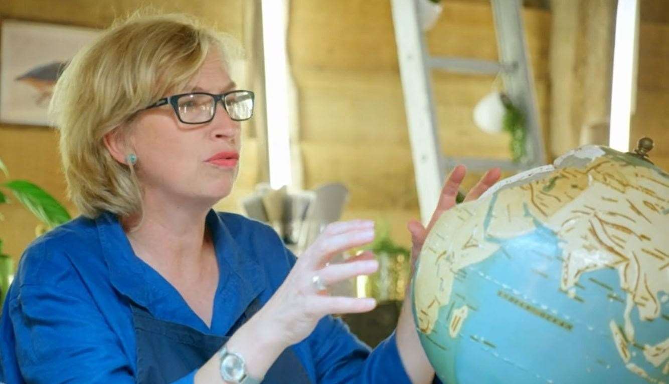 Kirsten Ramsay repairing Harry Kennett's broken globe for The Repair Shop. Picture: Ricochet/BBC