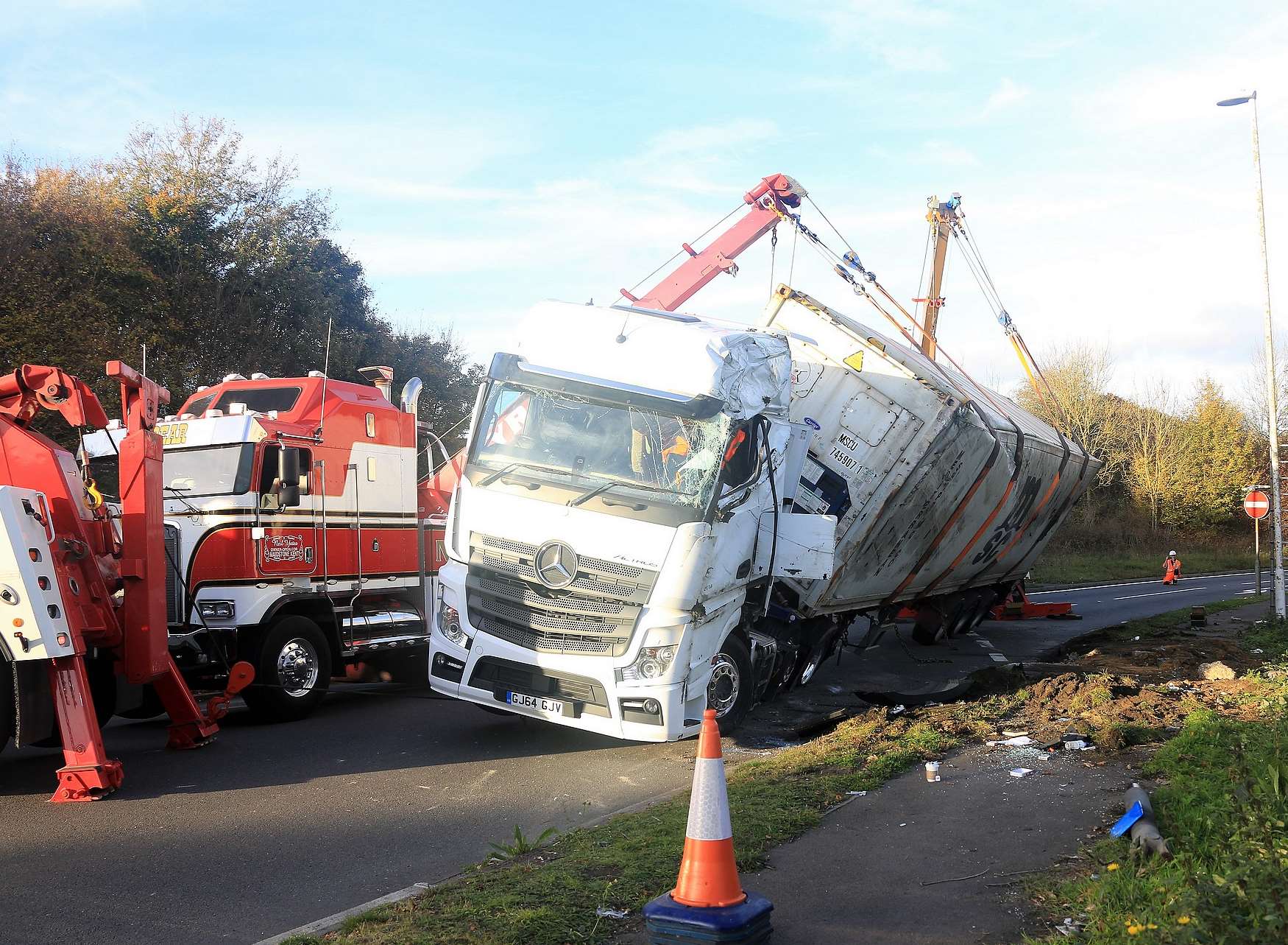 The lorry was carrying 18 tonnes of oranges.