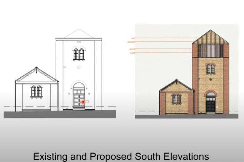 The current and proposed designs of the Pump House (not to scale)