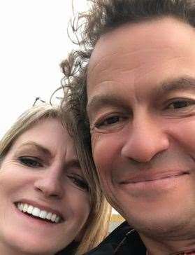 Dominic West stops for a selife with Janice Johnston on Whitstable beach