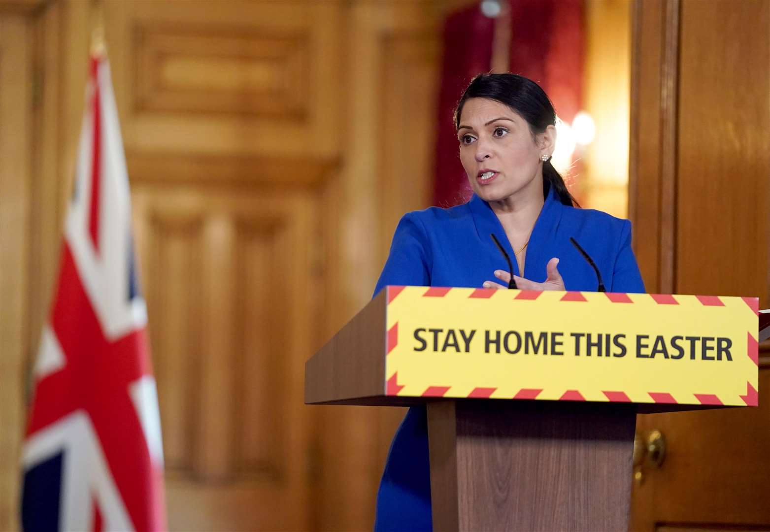 Ms Patel takes questions from the media (Pippa Fowles/10 Downing Street)